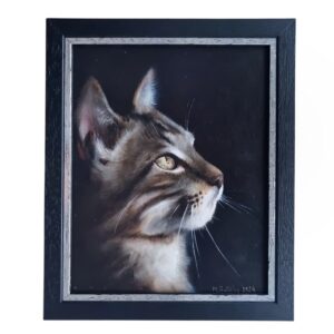 Hopeful cat portrait oil painting