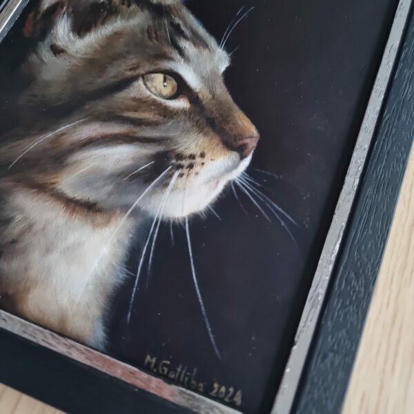 Detail of a hopeful cat portrait oil painting