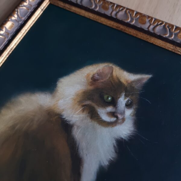 Detail of a ginger cat full portrait oil painting