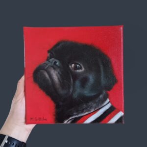 French bulldog on a red background oil painting