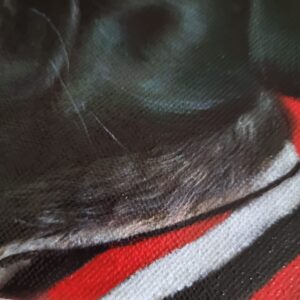 French bulldog on a red background oil painting