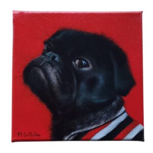 French bulldog on a red background oil painting