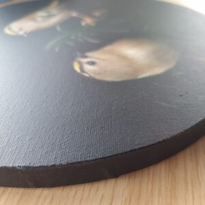 Two goldcrests in a spruce painting