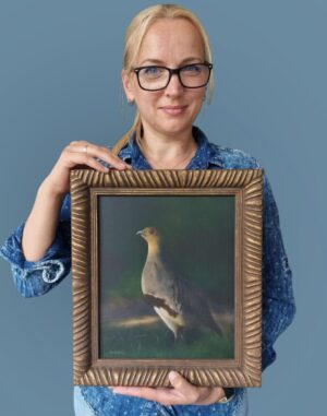 Grey partridge portrait oil painting - Image 2