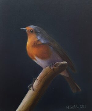 European robin on a branch oil painting - Image 2